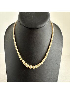 Graduated Faux Pearl Glass Bead Necklace Silver Tone Art Deco Clasp, 30 Inch